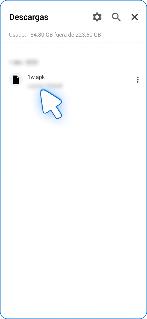 Abre el archivo APK 1w descargado para instalarlo.