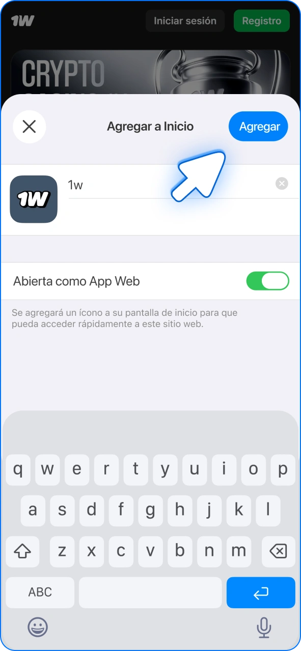 Agrega la aplicación 1w a tu iOS pantalla de inicio.