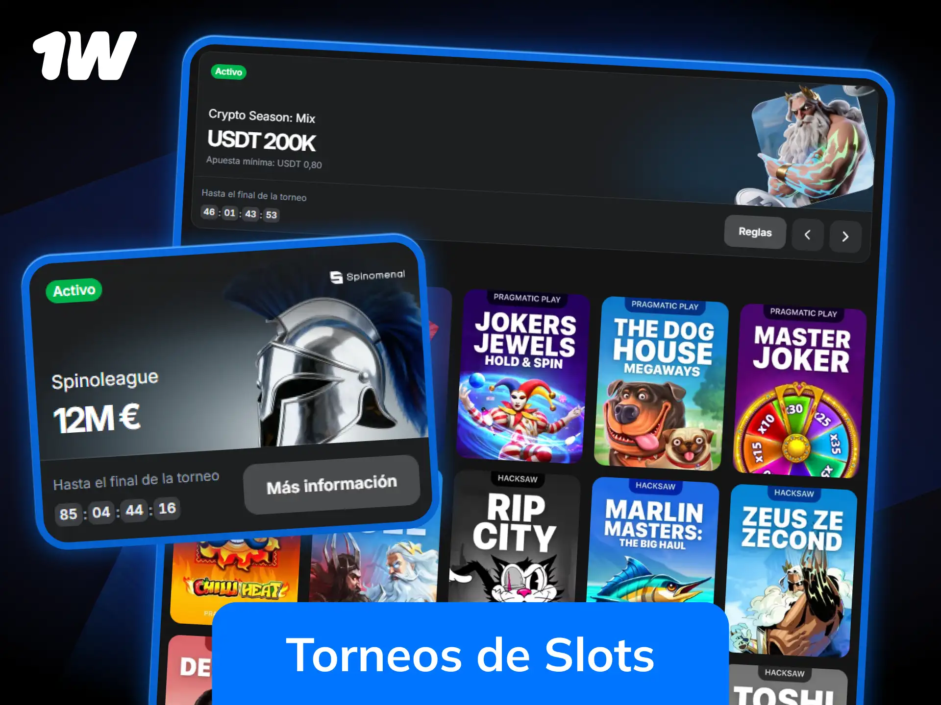Consigue grandes premios en metálico con los torneos de slots en 1w.