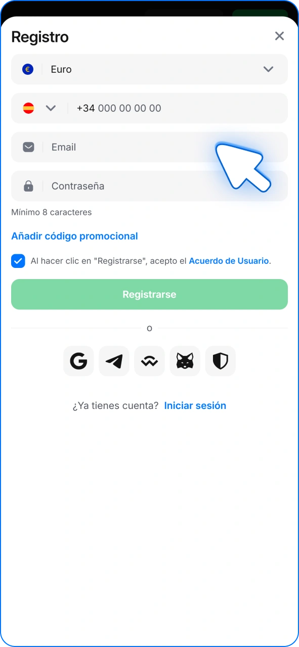 Crea una cuenta en la aplicación 1w para usar el código promocional.