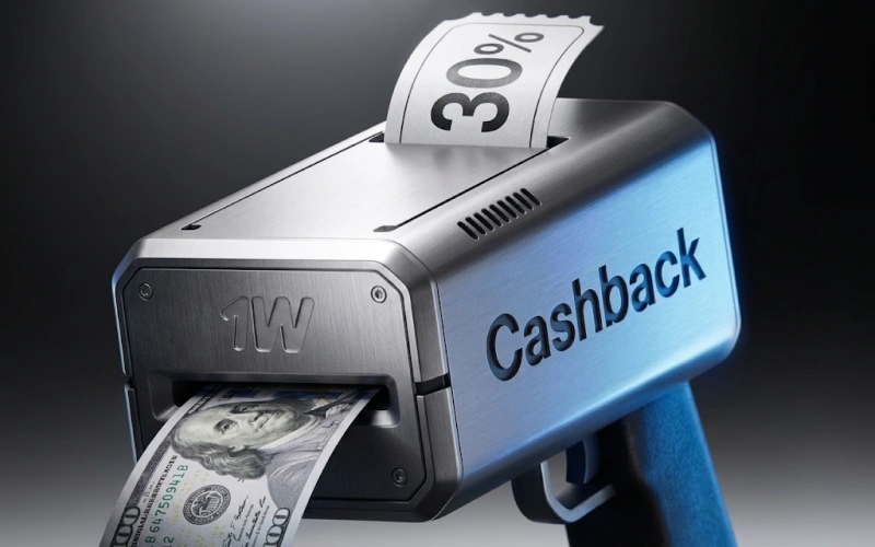 Activa el bono de cashback en 1w para recuperar parte de tus apuestas.