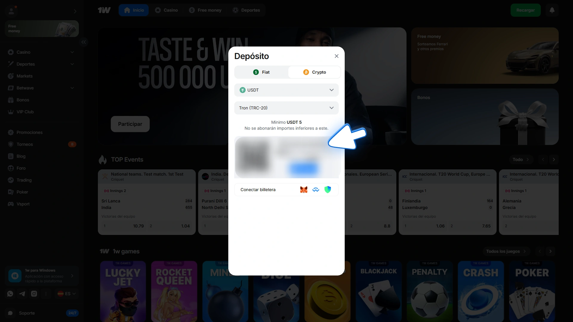 Confirma el depósito para obtener bonos con el código promocional de 1w.