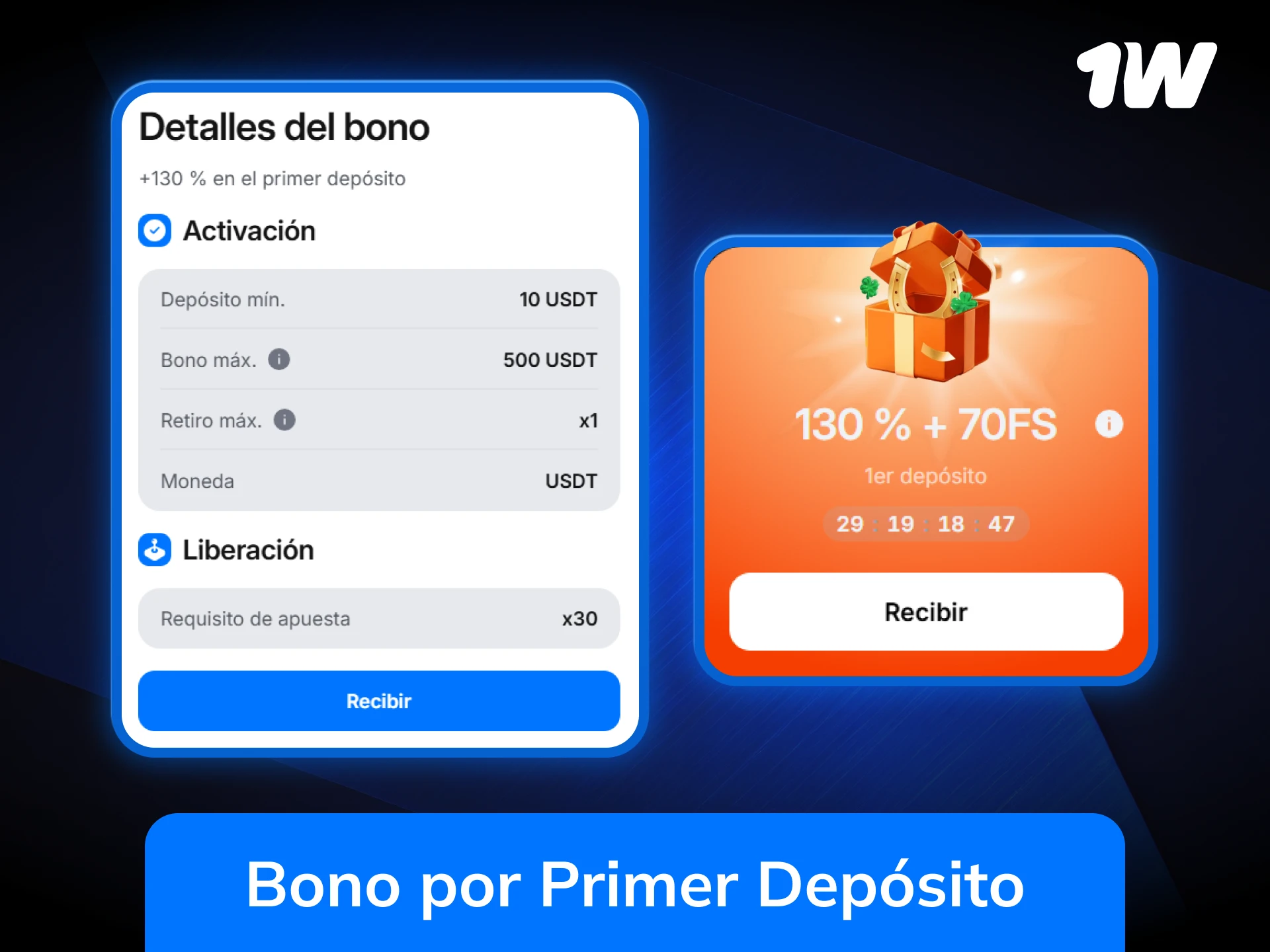 Reclama el bono por primer depósito en 1w y consigue giros gratis.