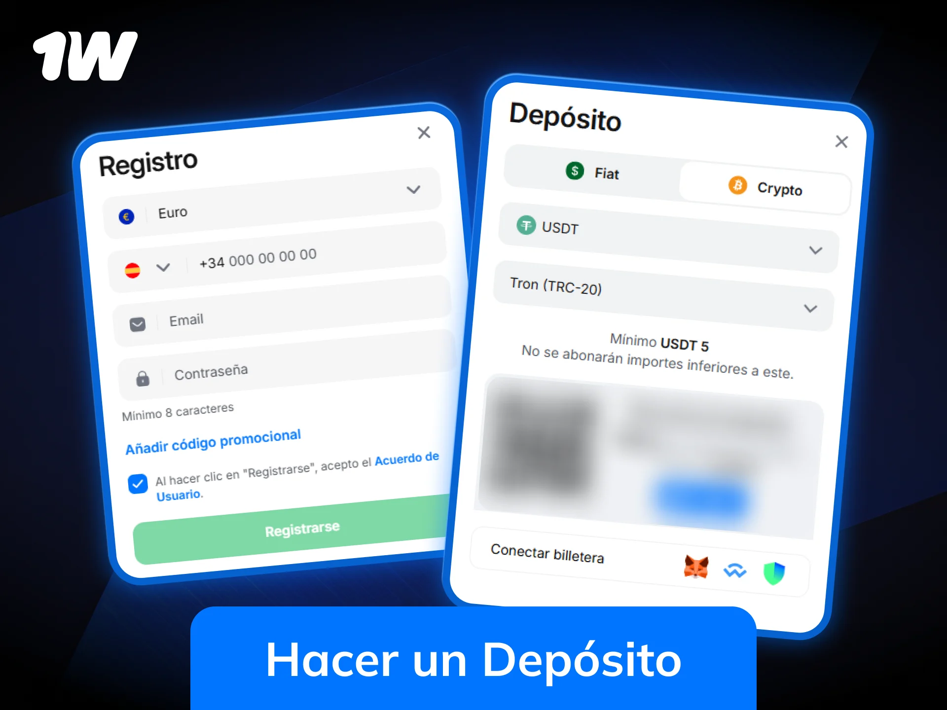 Haz un depósito en 1w para empezar a apostar en España.