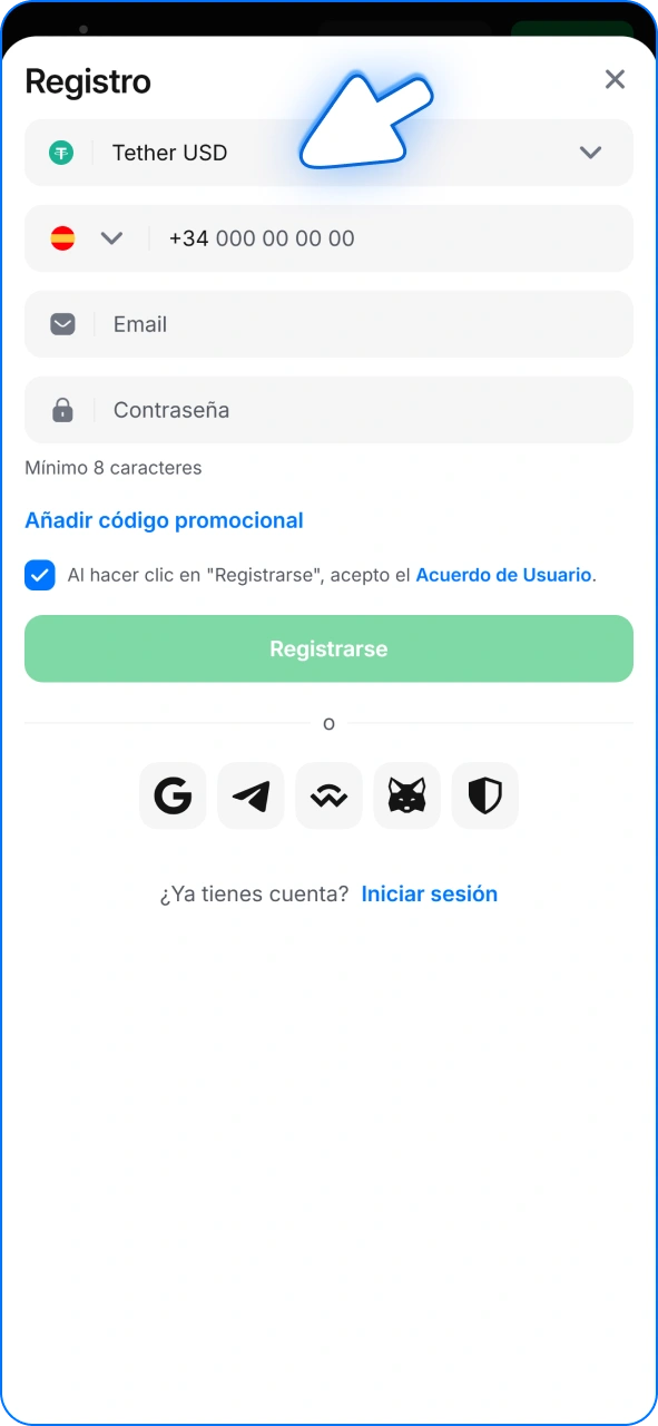 Únete a 1w para realizar un depósito.