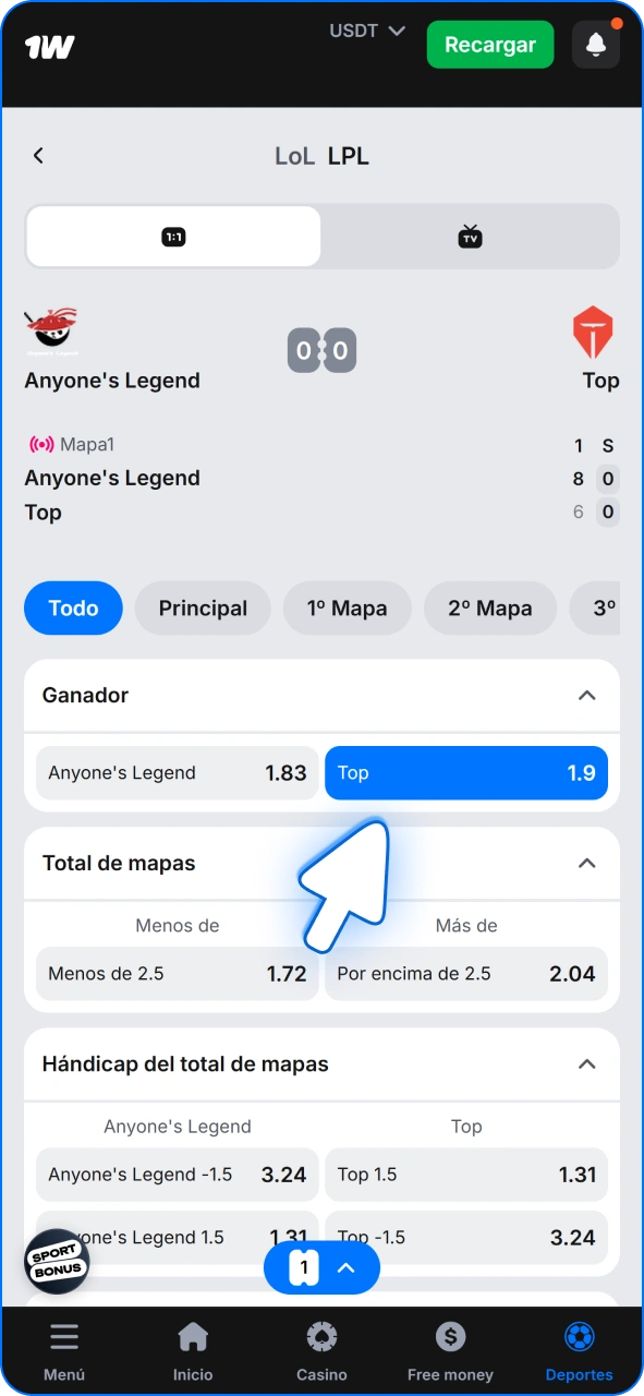 Haz tu primera apuesta en la casa de apuestas de esports 1w.