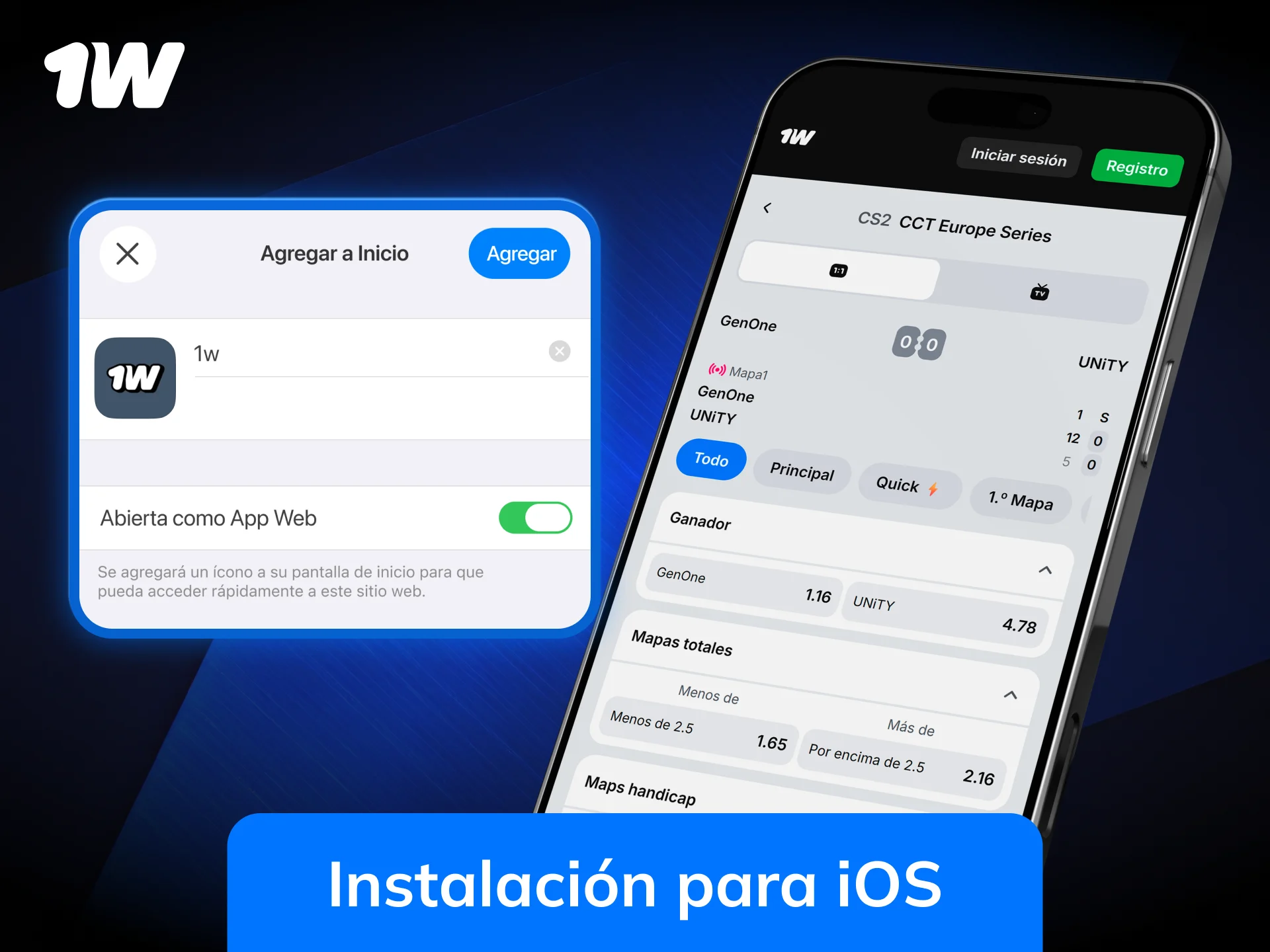 Descarga 1w en iOS para apostar fácilmente en los mejores esports.