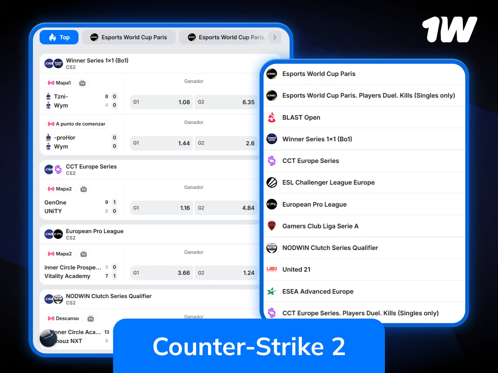 Juega y realiza apuestas en Counter-Strike 2 mediante la plataforma 1w.