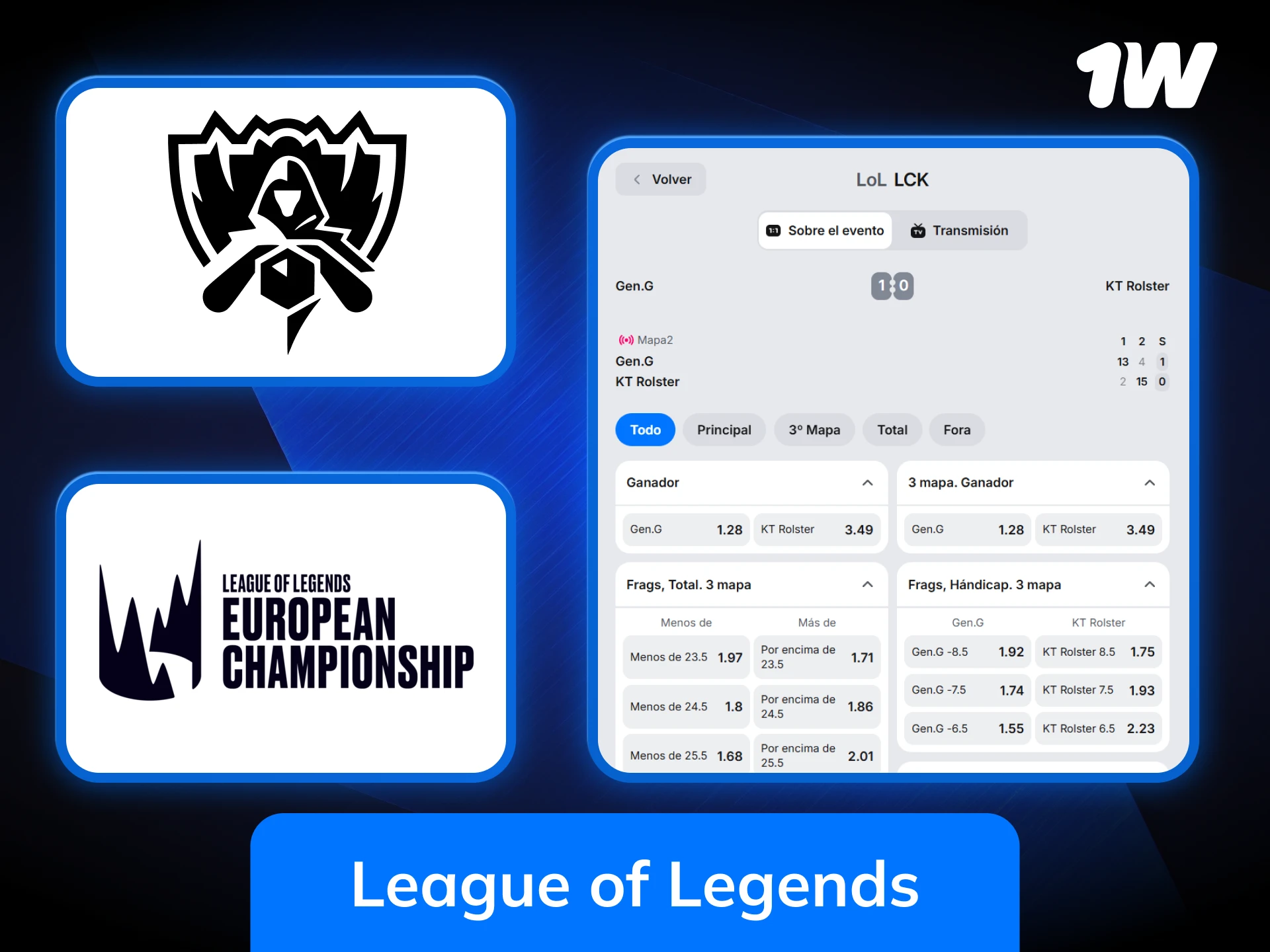 Empieza a apostar en League of Legends con 1w en el mercado español.