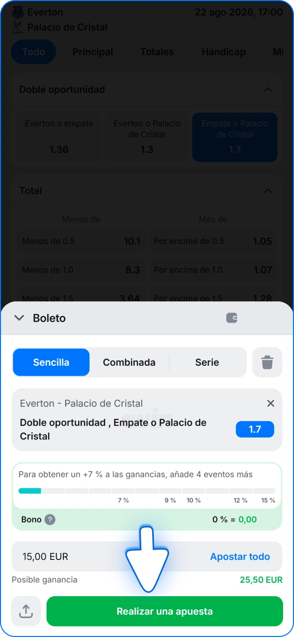 Confirma tu apuesta en la casa de apuestas 1w.