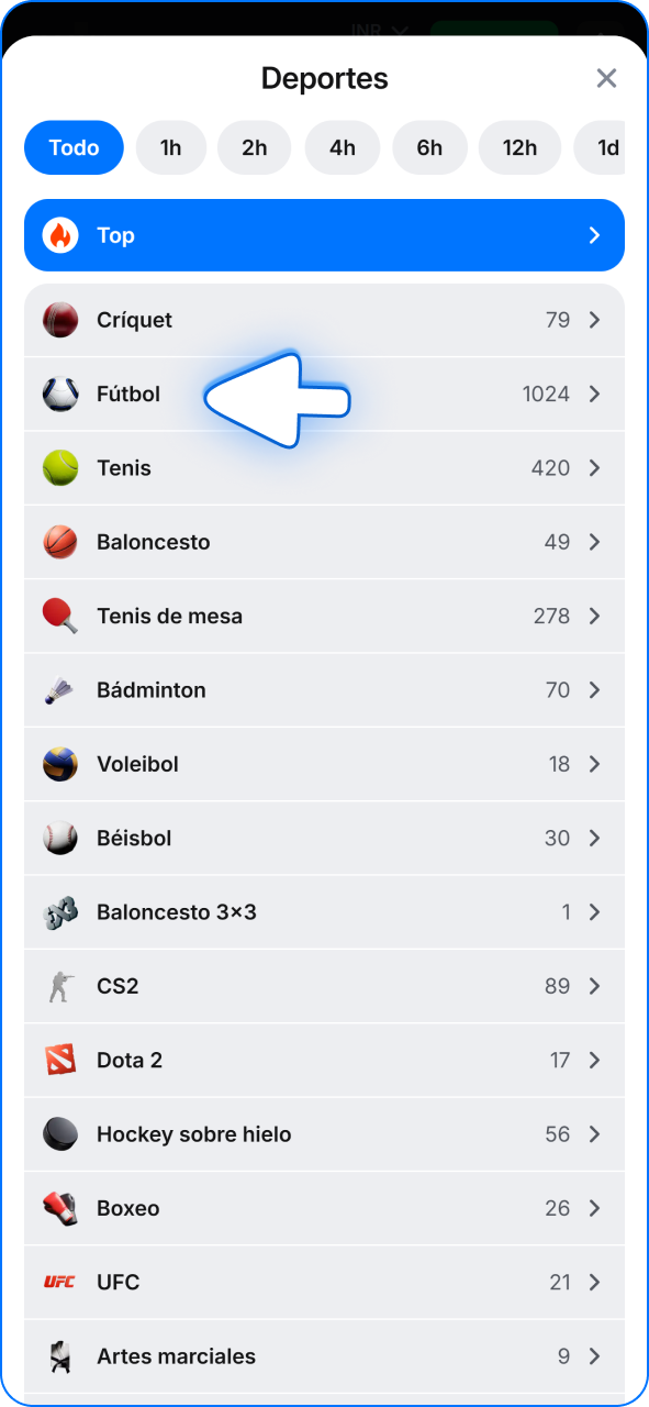 Elige los deportes en los que quieras apostar en 1w.