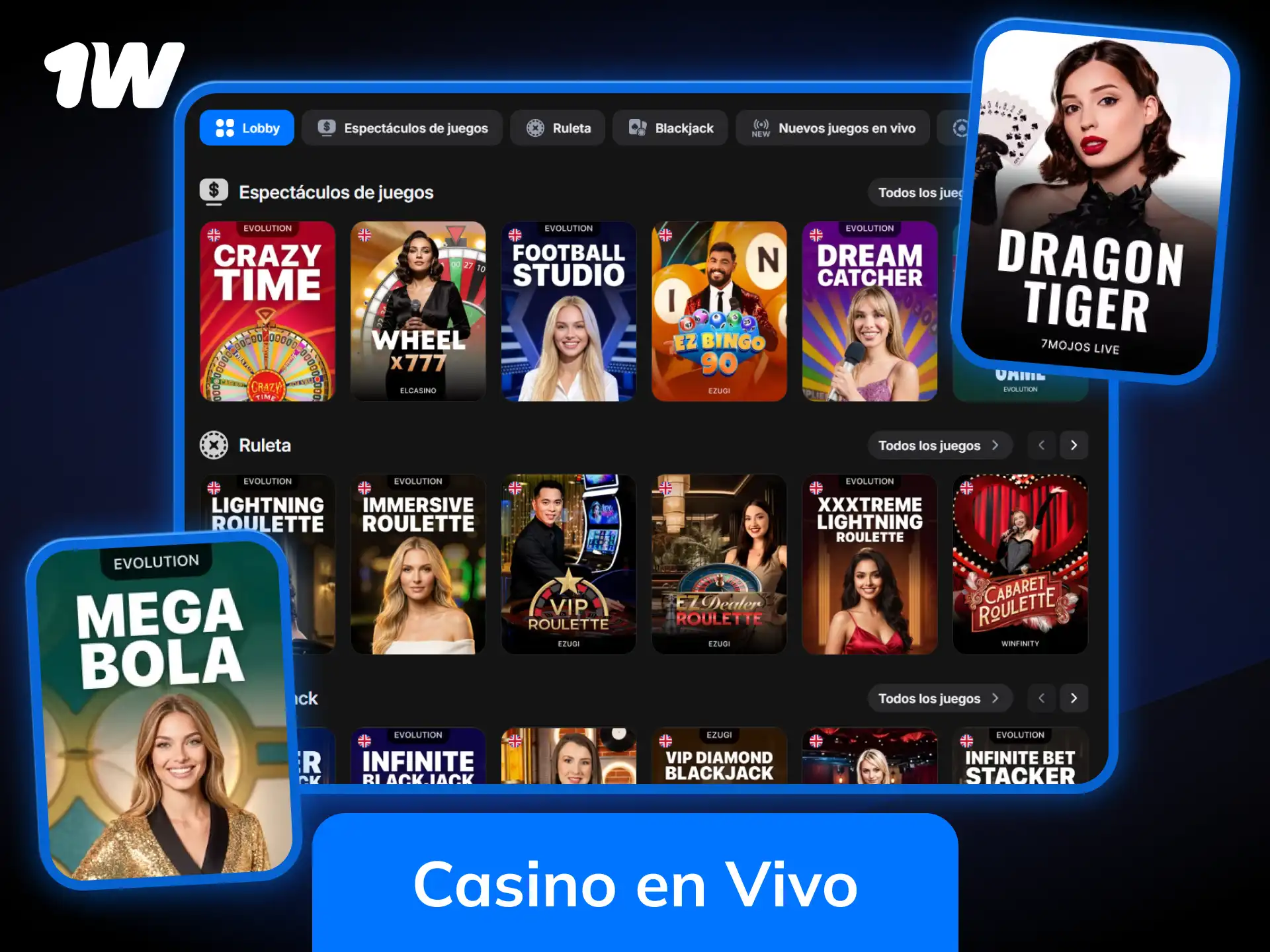 Vive la experiencia real jugando en el casino en vivo de 1w España.