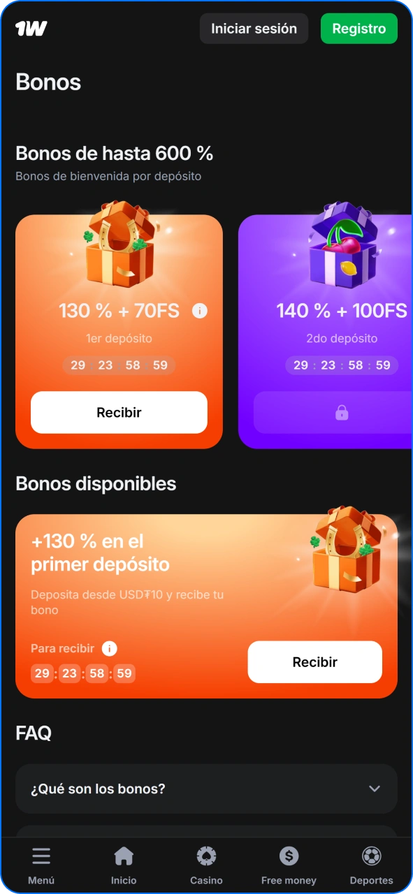 Obtén un generoso bono de bienvenida en el casino 1w.