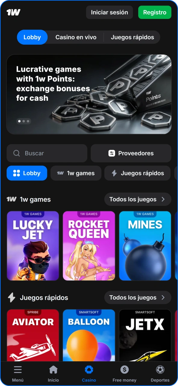 Juega a los juegos más novedosos en el casino 1w.