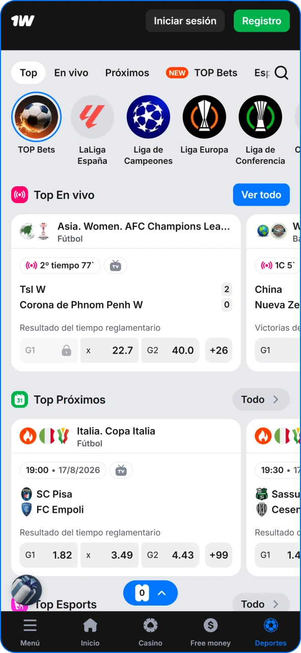 Apuesta en tus deportes favoritos a 1 semana.