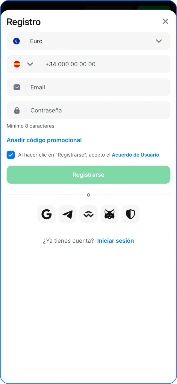 Crea tu cuenta en un instante en el casino 1w.