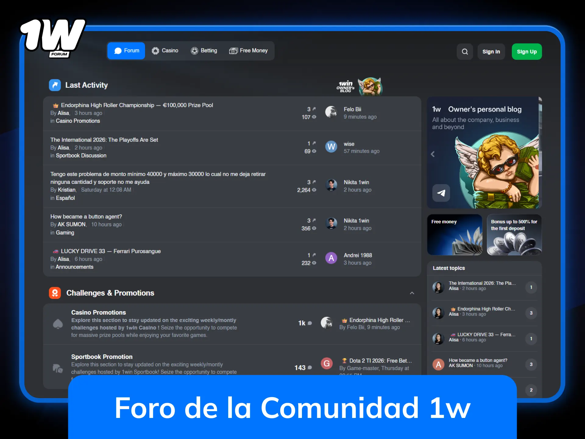 Interactúa con otros usuarios dentro del foro de la comunidad 1w.