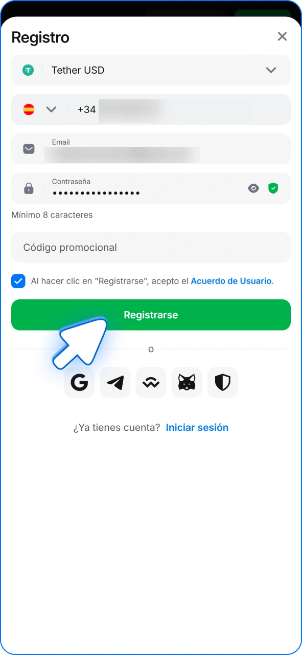 Pulsa este botón para finalizar tu registro de 1w.