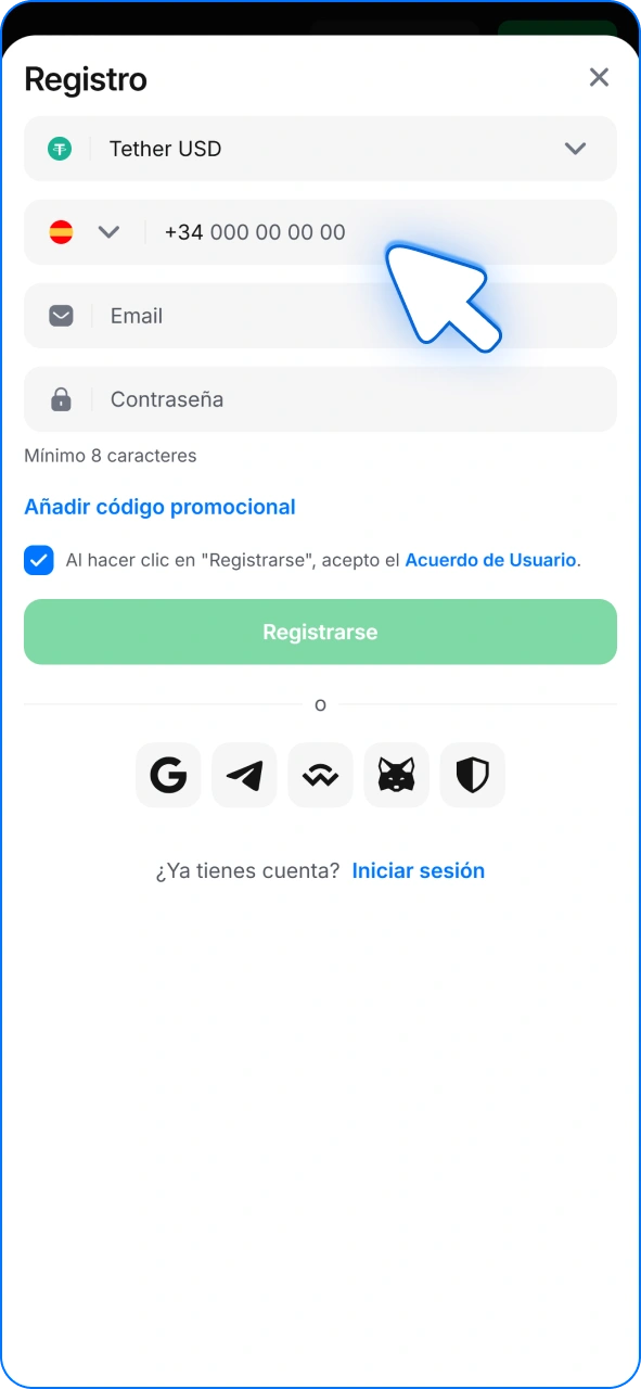 Complete los demás campos del formulario de registro de 1w.